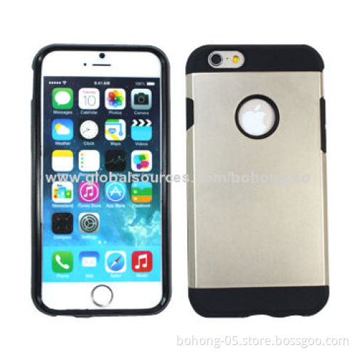 2-in-1 TPU Cases for iPhone 6, Inner Black TPU, Outer UV Painting PC, Various Colors AvailableNew